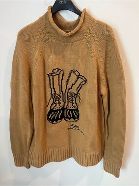 NWT LL Bean x Free People Light Brown 100% Cotton Rollneck Bean Boots Knit S